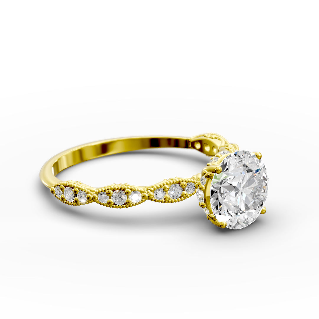 Elegant Round Lab-Grown Diamond Engagement Ring in Scalloped Band