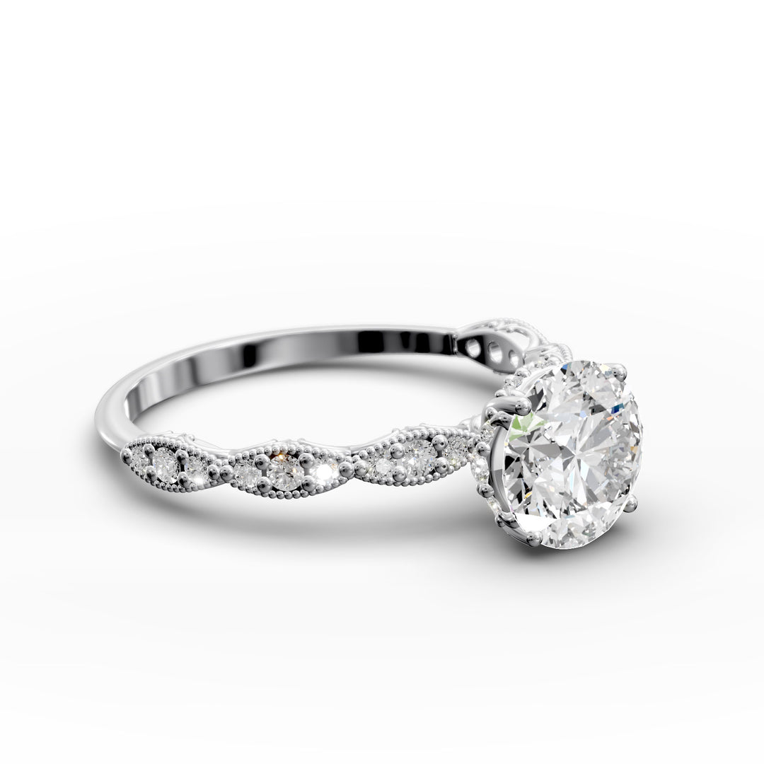 Elegant Round Lab-Grown Diamond Engagement Ring in Scalloped Band