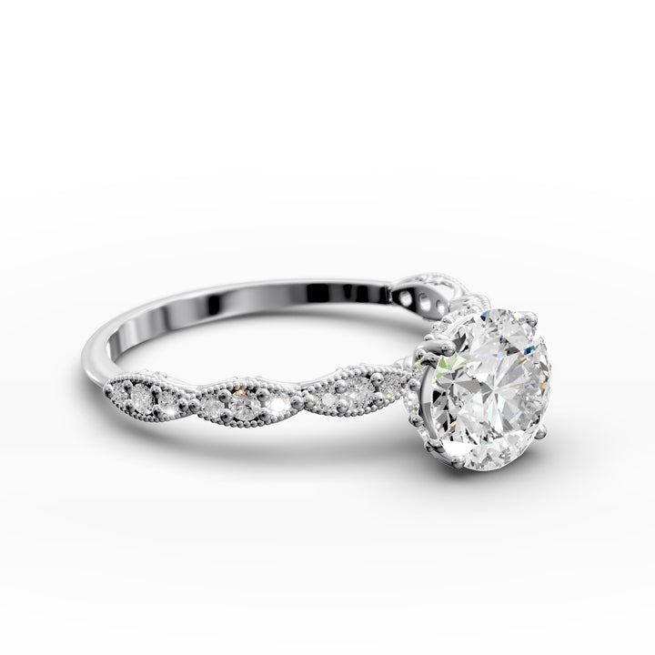 Elegant Round Lab-Grown Diamond Engagement Ring in Scalloped Band