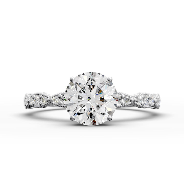 Elegant Round Lab-Grown Diamond Engagement Ring in Scalloped Band