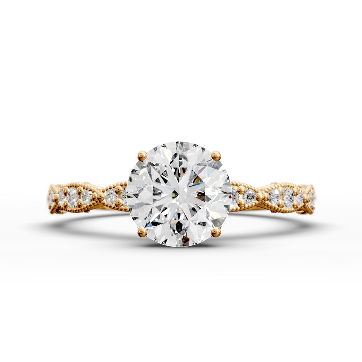 Elegant Round Lab-Grown Diamond Engagement Ring in Scalloped Band
