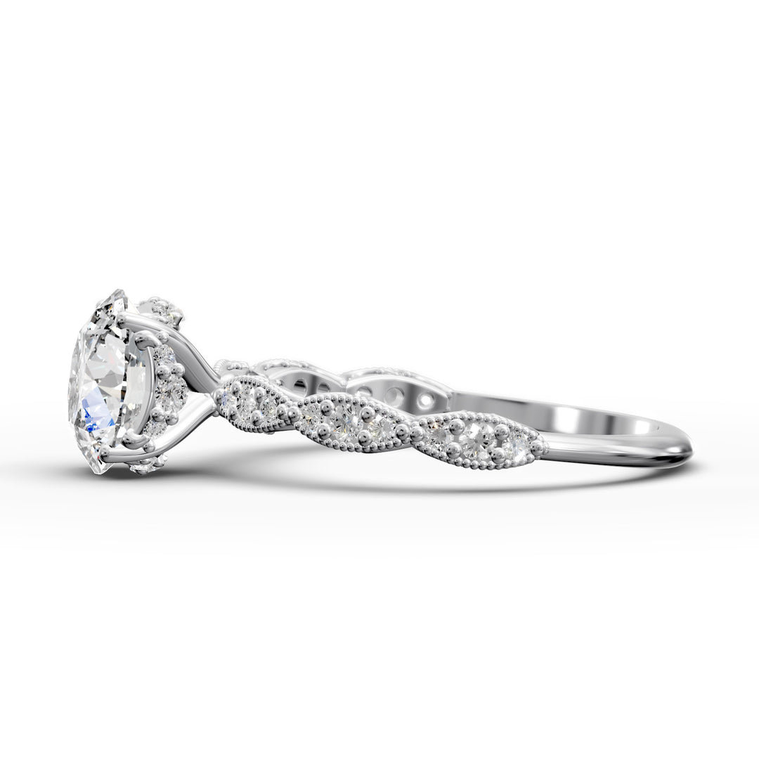 Elegant Round Lab-Grown Diamond Engagement Ring in Scalloped Band