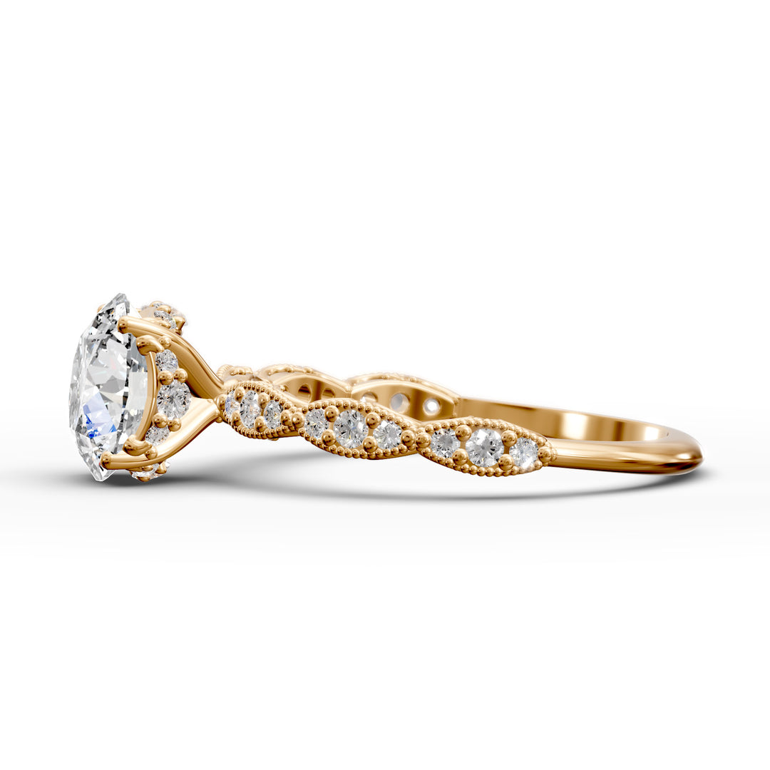 Elegant Round Lab-Grown Diamond Engagement Ring in Scalloped Band