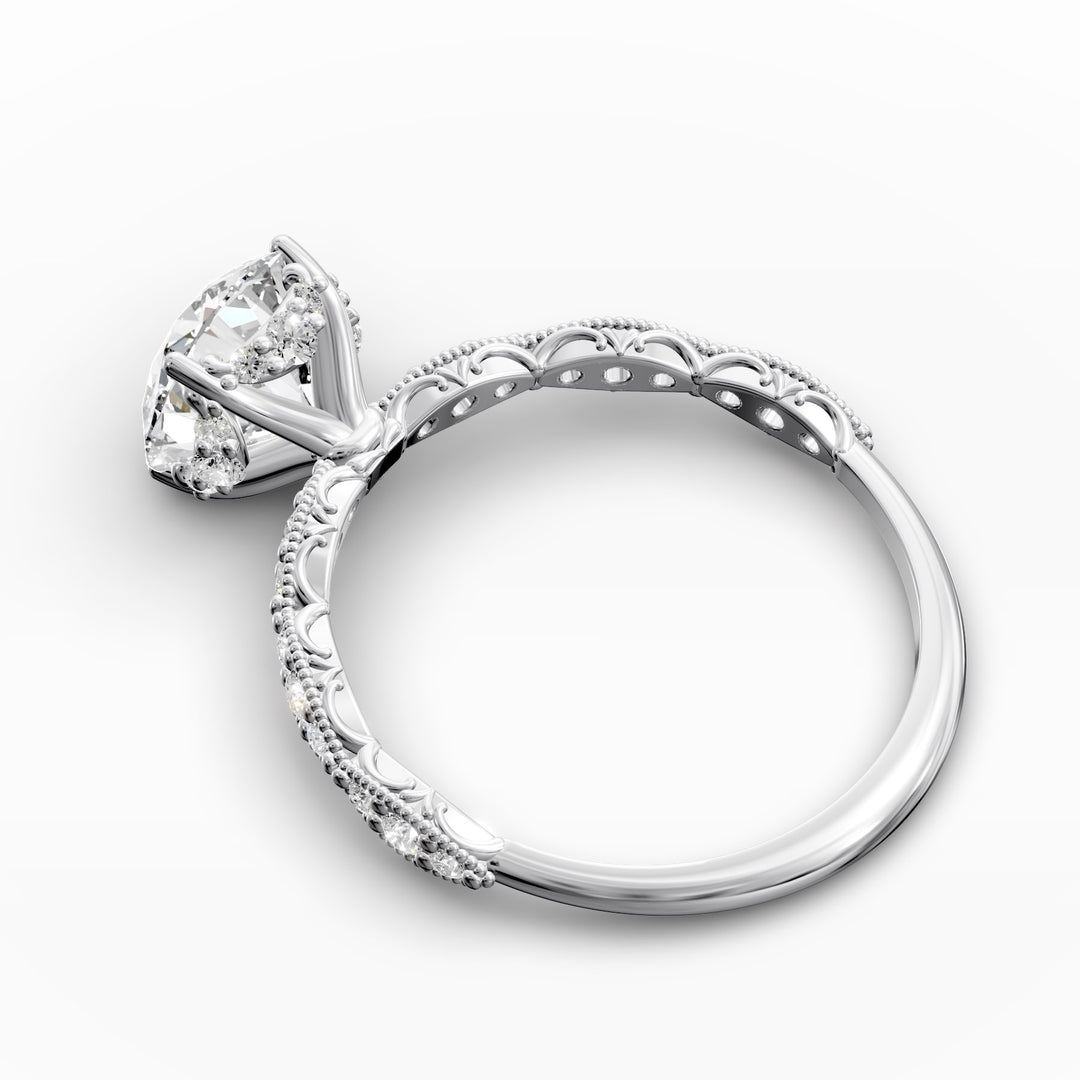 Elegant Round Lab-Grown Diamond Engagement Ring in Scalloped Band