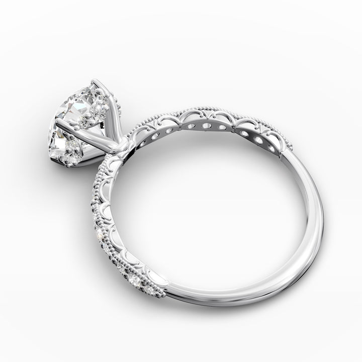 Elegant Round Lab-Grown Diamond Engagement Ring in Scalloped Band