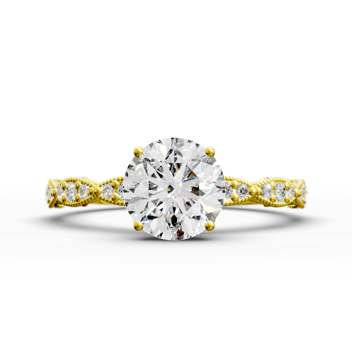Elegant Round Lab-Grown Diamond Engagement Ring in Scalloped Band