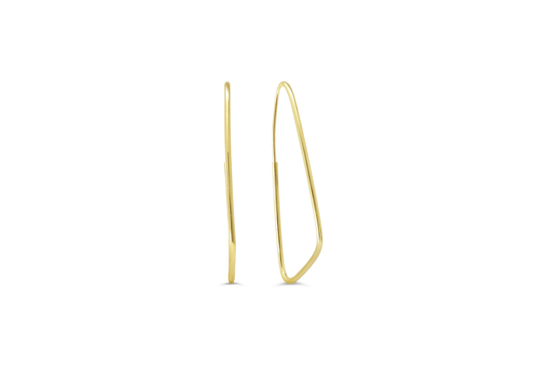 10k yellow gold elongated teardrop hoop earrings, showcasing a polished and sophisticated design.