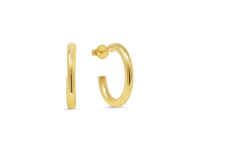 Elegant 10K yellow gold hoop earrings with a sleek, minimalist design, perfect for adding a subtle yet sophisticated touch to any ensemble.
