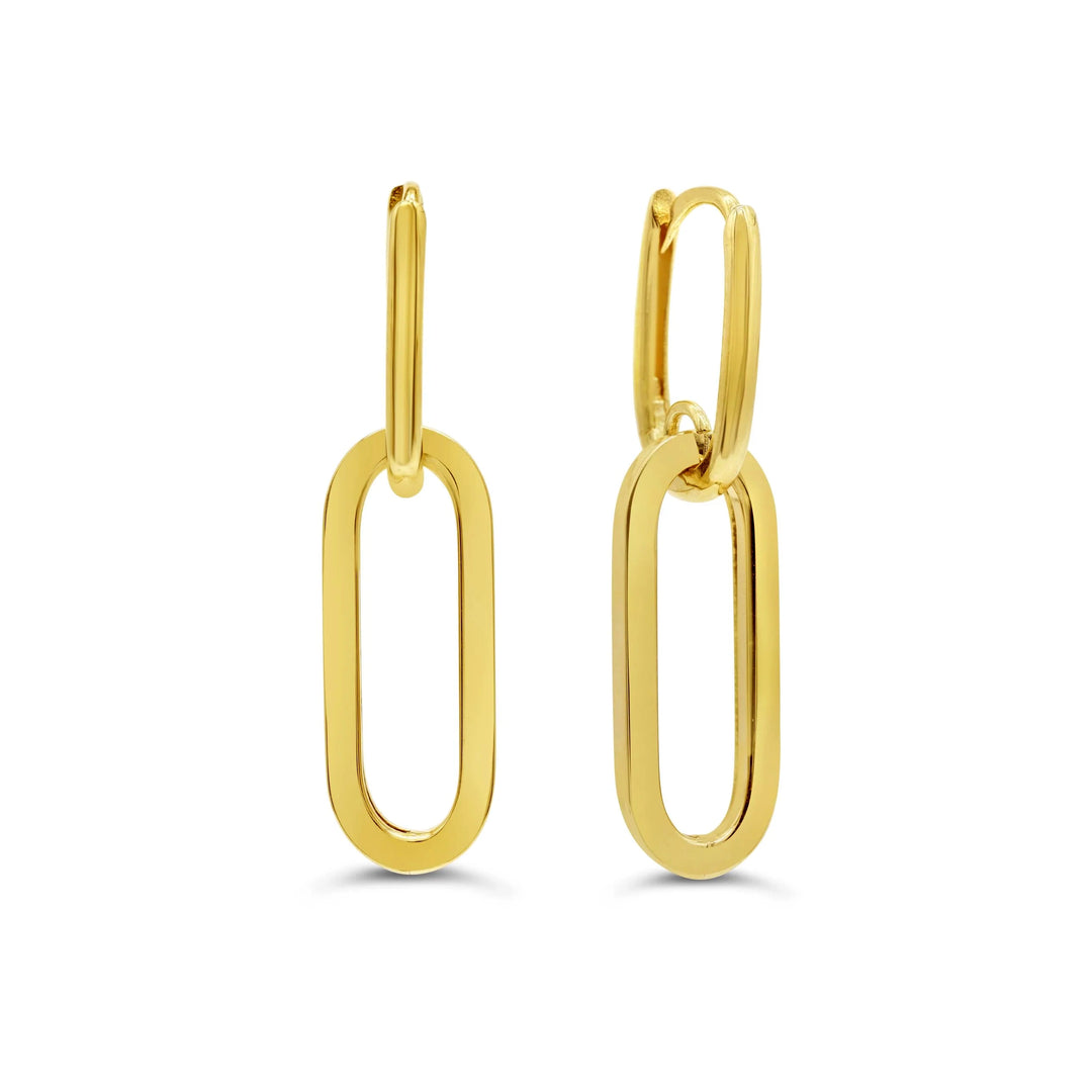 Sophisticated 10K yellow gold geometric hoop earrings with a contemporary rectangular design, perfect for adding a modern flair to any jewelry collection.