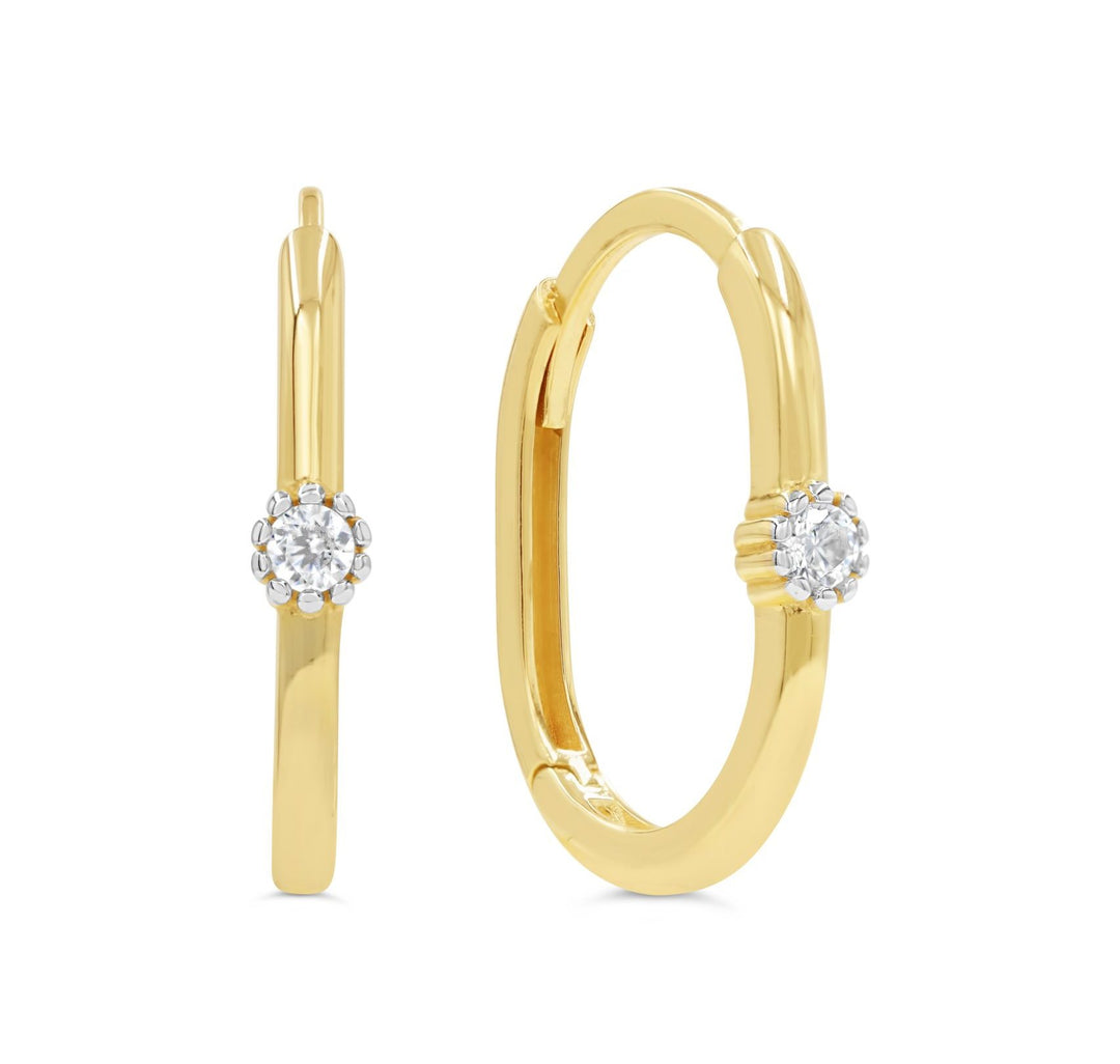Luxurious 10K yellow gold hoop earrings with a central cubic zirconia stone in a delicate floral setting, ideal for enhancing any elegant ensemble.