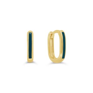 Elegant 10K yellow gold huggie earrings with a vibrant blue enamel inlay, offering a stylish and colorful addition to any jewelry collection.