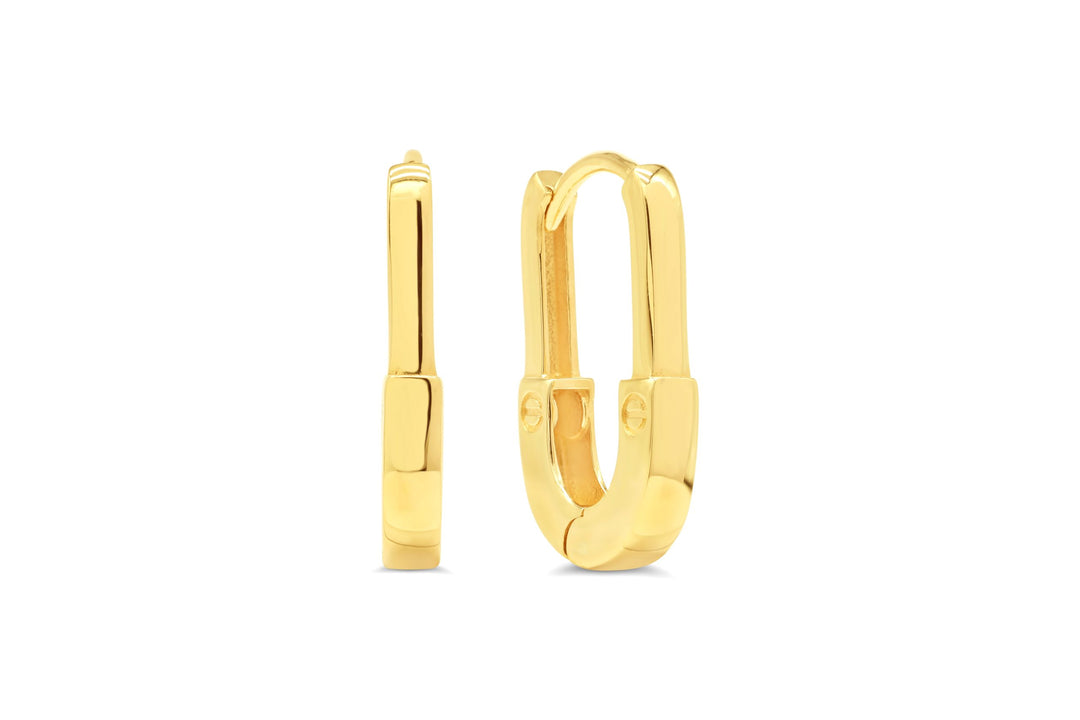 10K yellow gold rectangular hoop earrings with dimensions of 5mm by 4mm by 1.5mm, featuring a polished finish and secure backs.