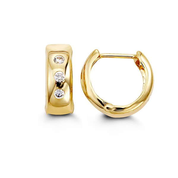 Elegant 10K yellow gold huggie earrings featuring sparkling cubic zirconia stones, perfect for adding a subtle yet luxurious touch to any ensemble.