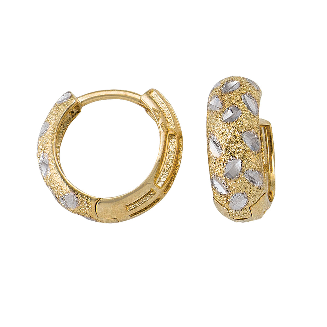 10K - TWO TONE GOLD PATTERNED HUGGIE EARRING