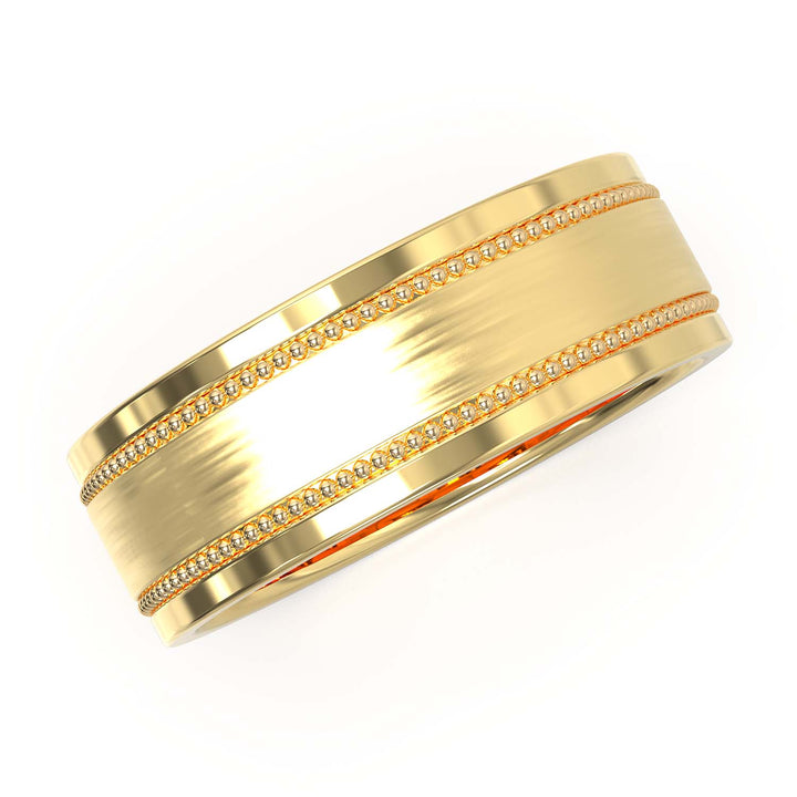 Majestic Beaded Elegance: Men's 8mm Wedding Band with Brushed Center, Polished Edges, and Glistening Pave Setting - A Union of Tradition and Modernity, Customizable Finish and Precious Metals