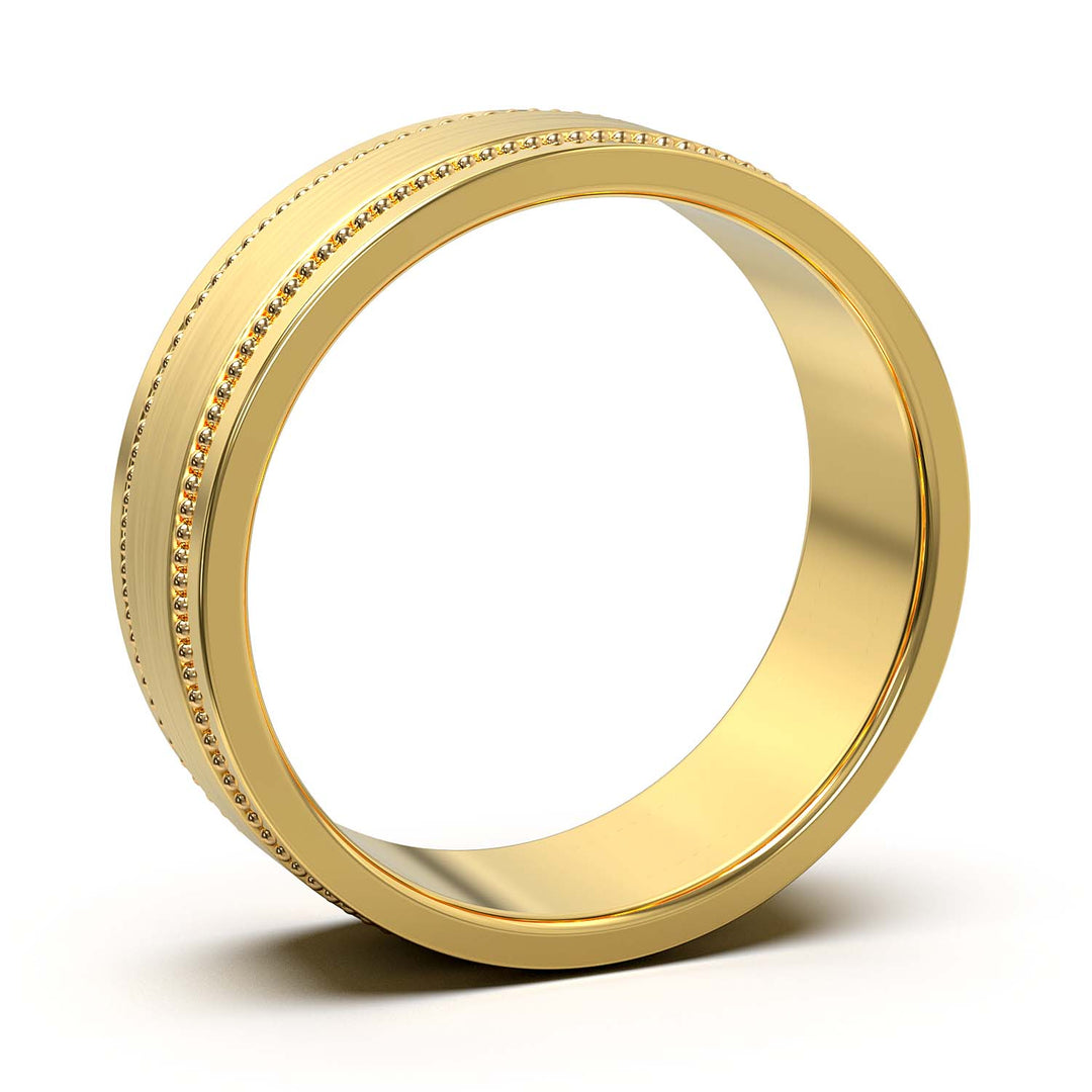 Majestic Beaded Elegance: Men's 8mm Wedding Band with Brushed Center, Polished Edges, and Glistening Pave Setting - A Union of Tradition and Modernity, Customizable Finish and Precious Metals
