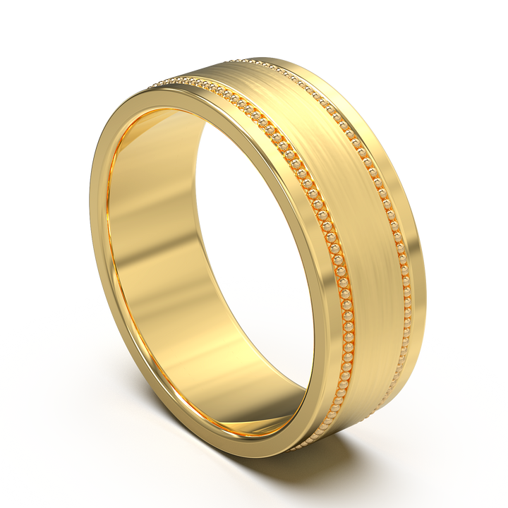 Majestic Beaded Elegance: Men's 8mm Wedding Band with Brushed Center, Polished Edges, and Glistening Pave Setting - A Union of Tradition and Modernity, Customizable Finish and Precious Metals