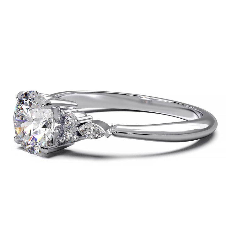 Elegant Cluster Side Engagement Ring with Round and Marquise Lab-Grown Diamonds