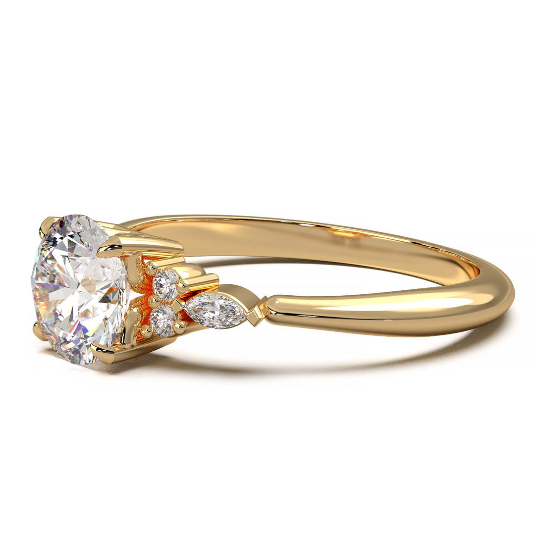 Elegant Cluster Side Engagement Ring with Round and Marquise Lab-Grown Diamonds