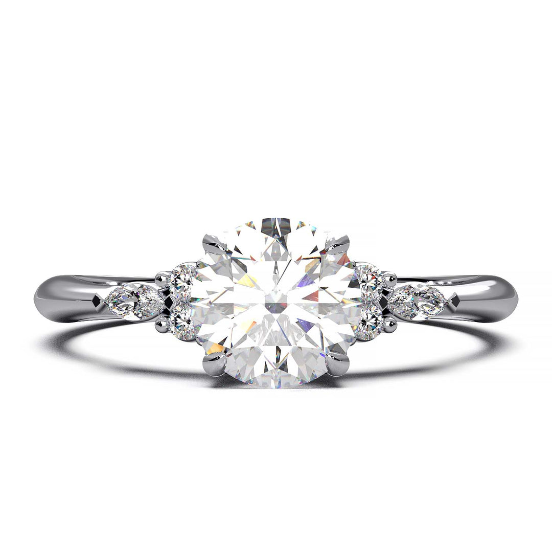 Elegant Cluster Side Engagement Ring with Round and Marquise Lab-Grown Diamonds