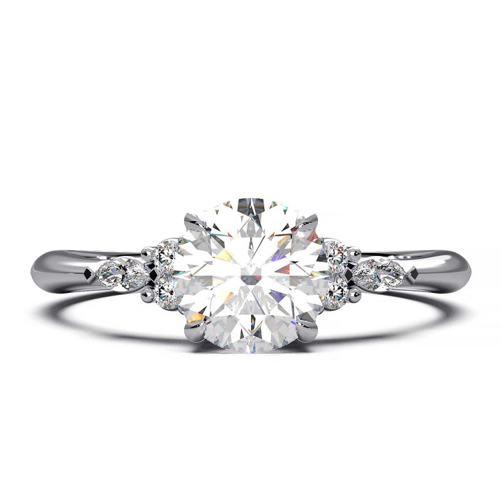 Elegant Cluster Side Engagement Ring with Round and Marquise Lab-Grown Diamonds