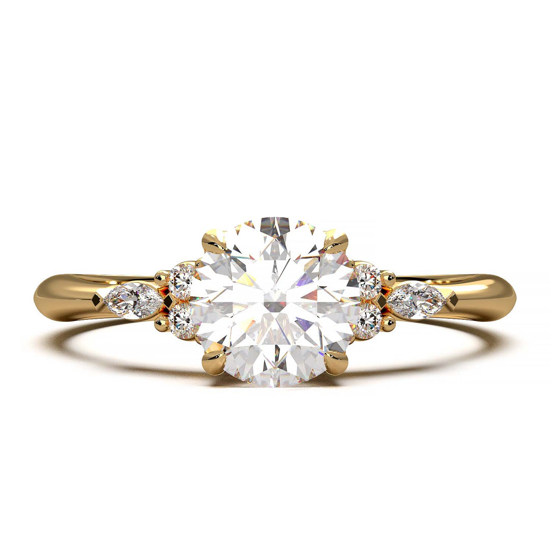 Elegant Cluster Side Engagement Ring with Round and Marquise Lab-Grown Diamonds