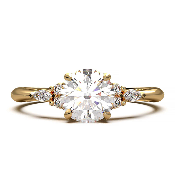 Elegant Cluster Side Engagement Ring with Round and Marquise Lab-Grown Diamonds