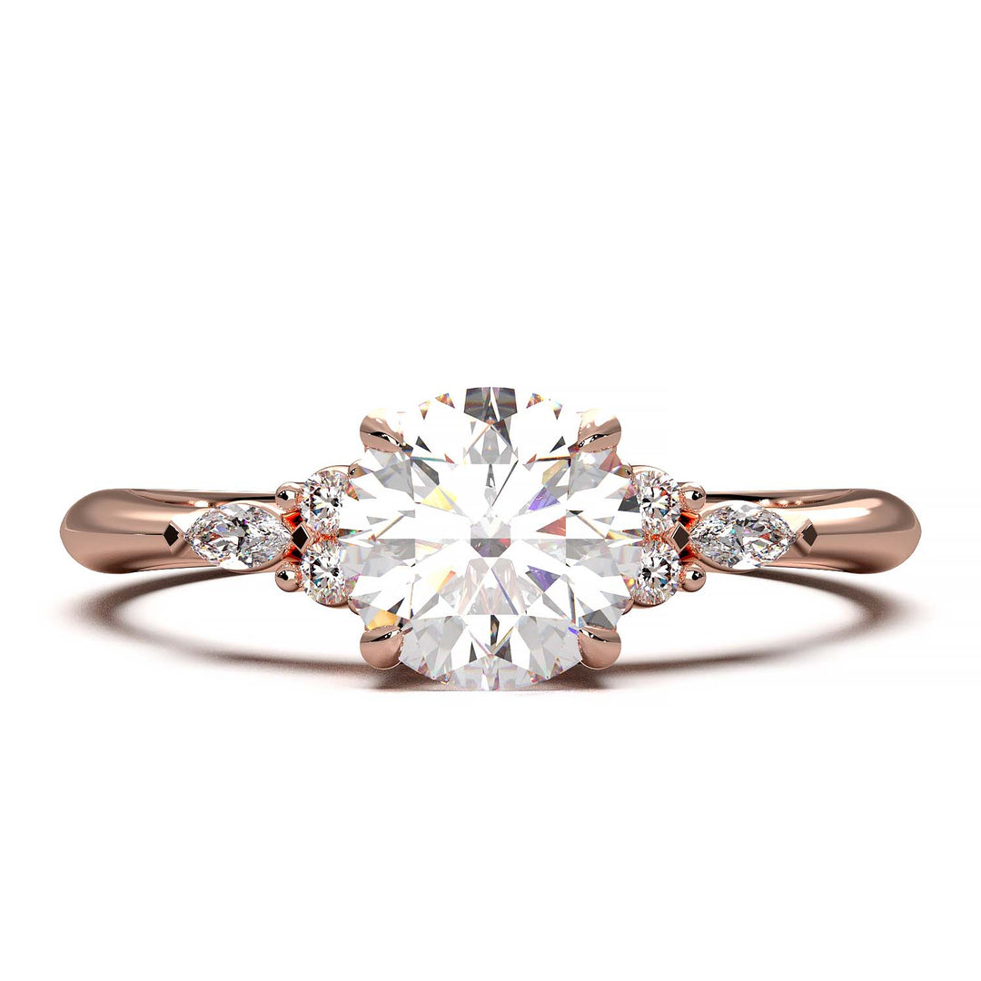 Elegant Cluster Side Engagement Ring with Round and Marquise Lab-Grown Diamonds