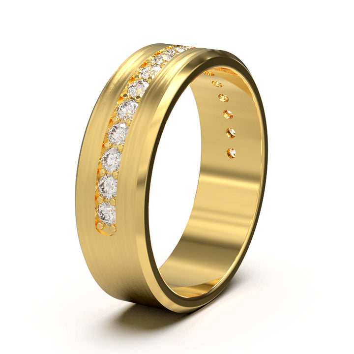 Elegant Unisex 6.5 mm Wedding Band with Channel-Set Lab-Grown Diamonds, Brushed & Polished Finishes in Varied Precious Metals