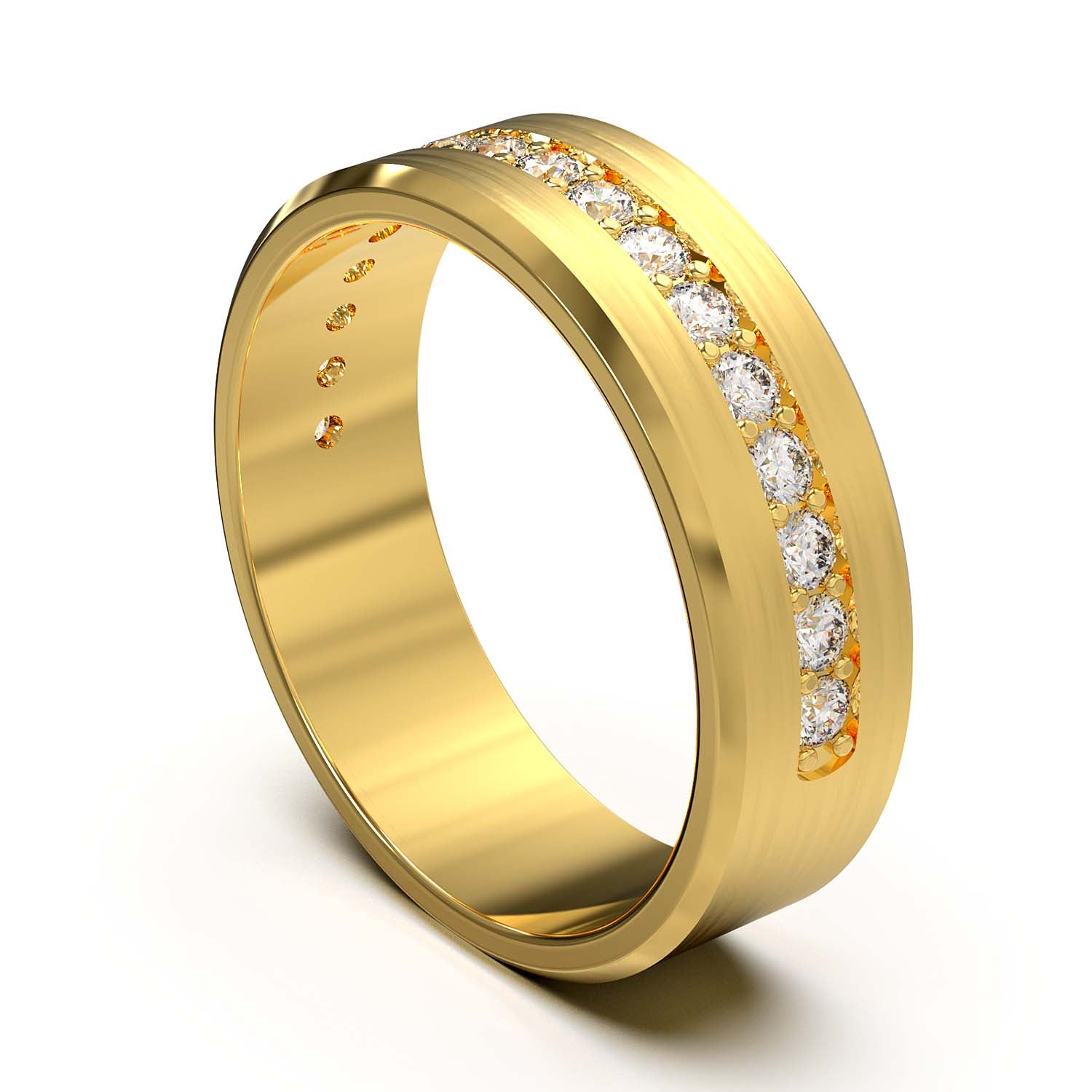 Elegant Unisex 6.5 mm Wedding Band with Channel-Set Lab-Grown Diamonds, Brushed & Polished Finishes in Varied Precious Metals