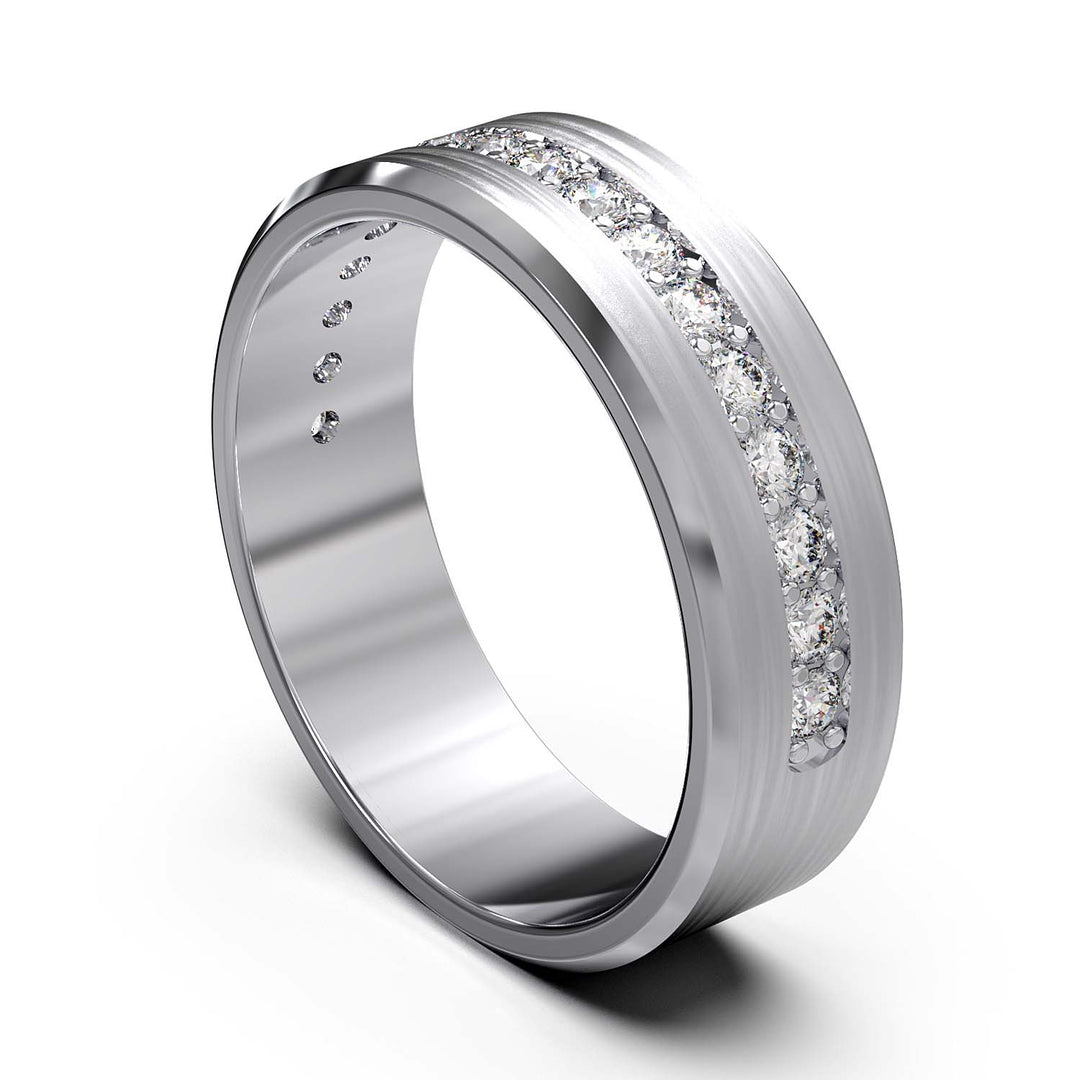 Elegant Unisex 6.5 mm Wedding Band with Channel-Set Lab-Grown Diamonds, Brushed & Polished Finishes in Varied Precious Metals