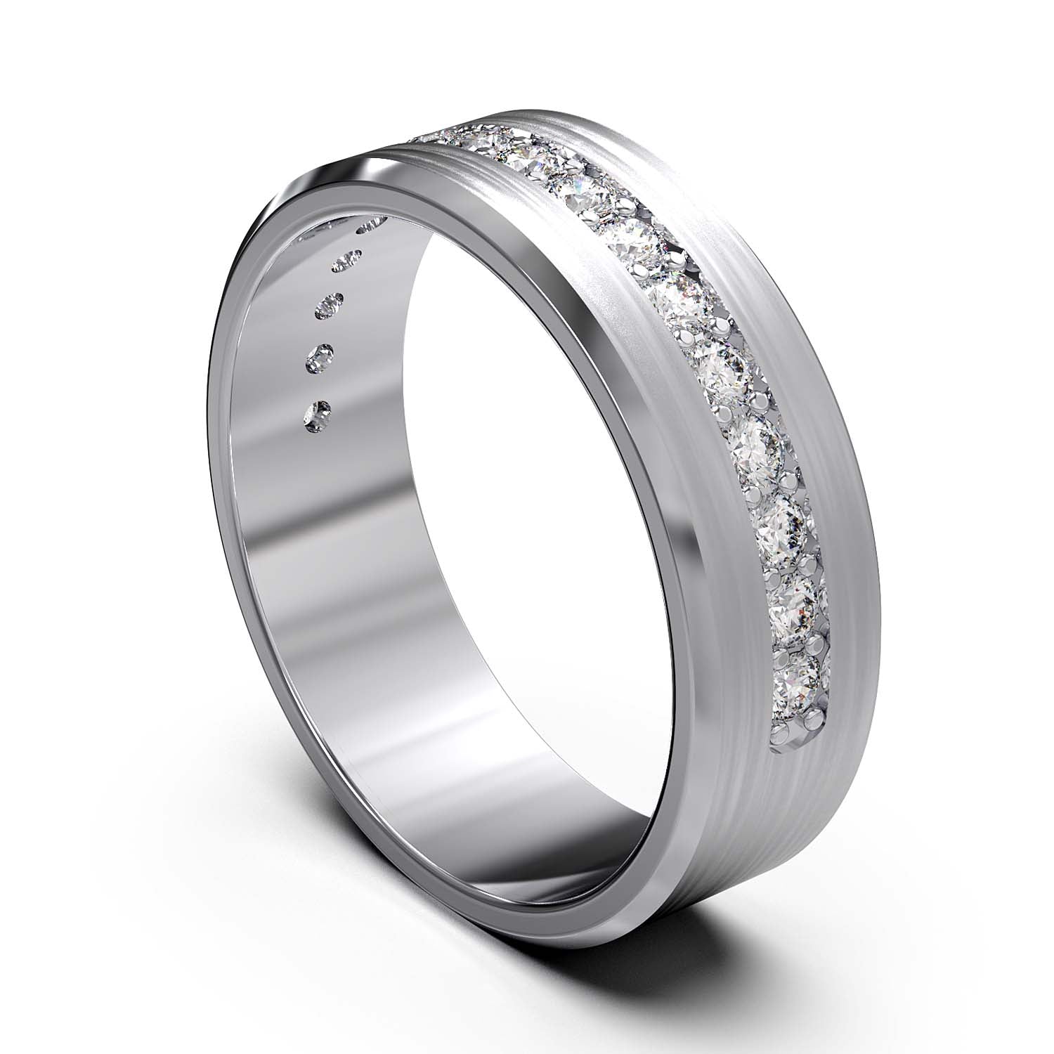Elegant Unisex 6.5 mm Wedding Band with Channel-Set Lab-Grown Diamonds, Brushed & Polished Finishes in Varied Precious Metals