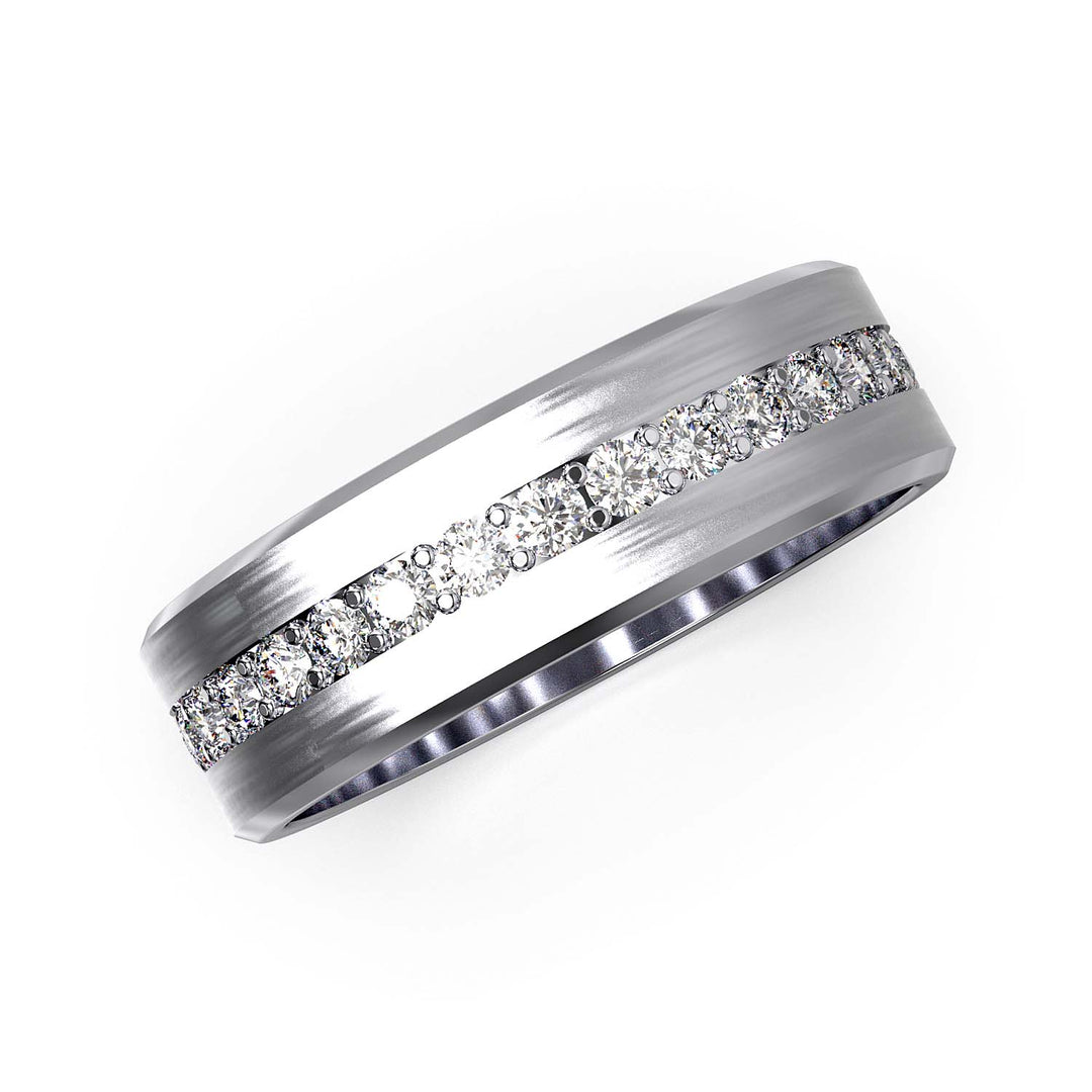 Elegant Unisex 6.5 mm Wedding Band with Channel-Set Lab-Grown Diamonds, Brushed & Polished Finishes in Varied Precious Metals