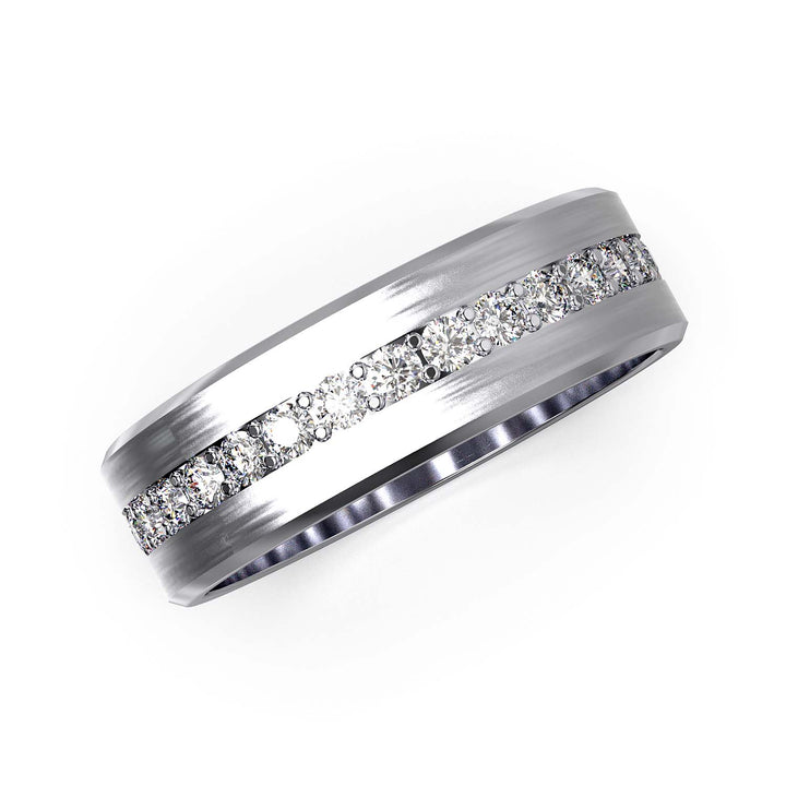 Elegant Unisex 6.5 mm Wedding Band with Channel-Set Lab-Grown Diamonds, Brushed & Polished Finishes in Varied Precious Metals
