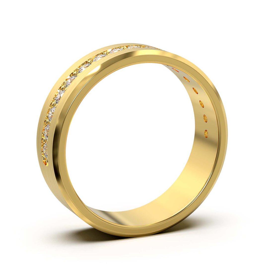 Elegant Unisex 6.5 mm Wedding Band with Channel-Set Lab-Grown Diamonds, Brushed & Polished Finishes in Varied Precious Metals