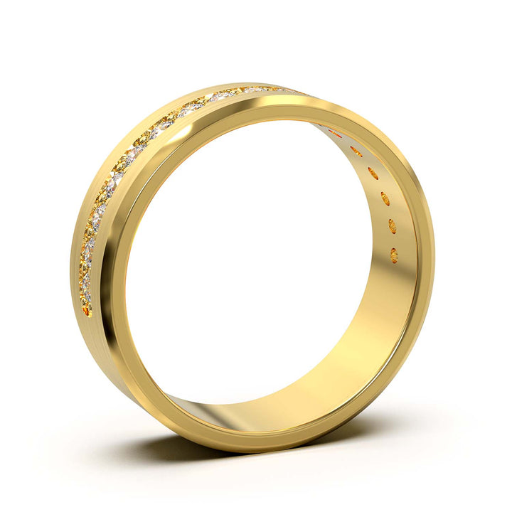 Elegant Unisex 6.5 mm Wedding Band with Channel-Set Lab-Grown Diamonds, Brushed & Polished Finishes in Varied Precious Metals