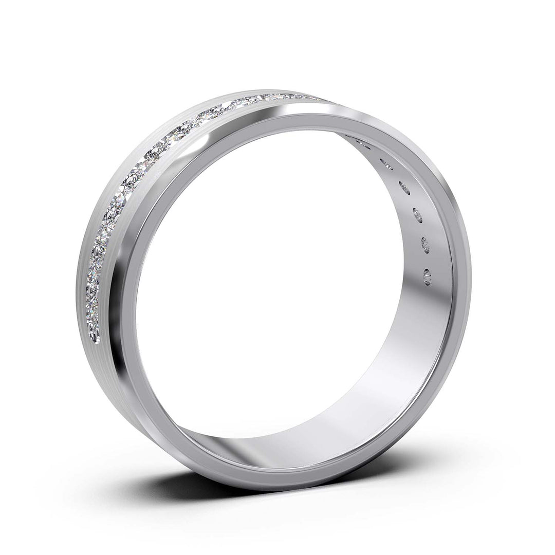 Elegant Unisex 6.5 mm Wedding Band with Channel-Set Lab-Grown Diamonds, Brushed & Polished Finishes in Varied Precious Metals