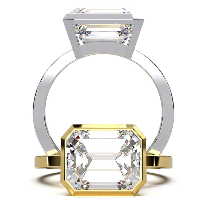 Exquisite 5.7-Carat Emerald-Cut Lab-Grown Diamond Engagement Ring in a Lustrous Bezel Setting