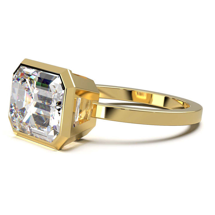 Exquisite 5.7-Carat Emerald-Cut Lab-Grown Diamond Engagement Ring in a Lustrous Bezel Setting