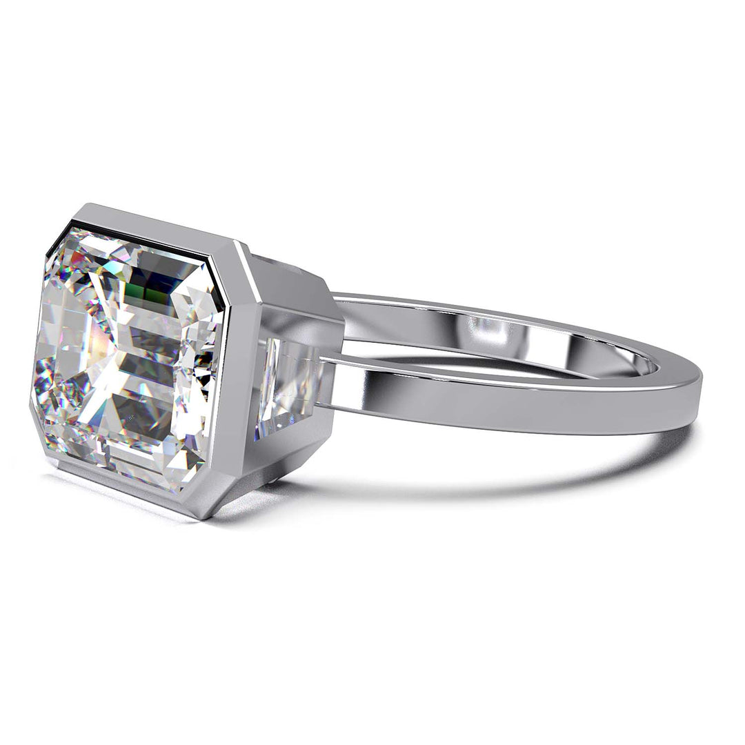 Exquisite 5.7-Carat Emerald-Cut Lab-Grown Diamond Engagement Ring in a Lustrous Bezel Setting