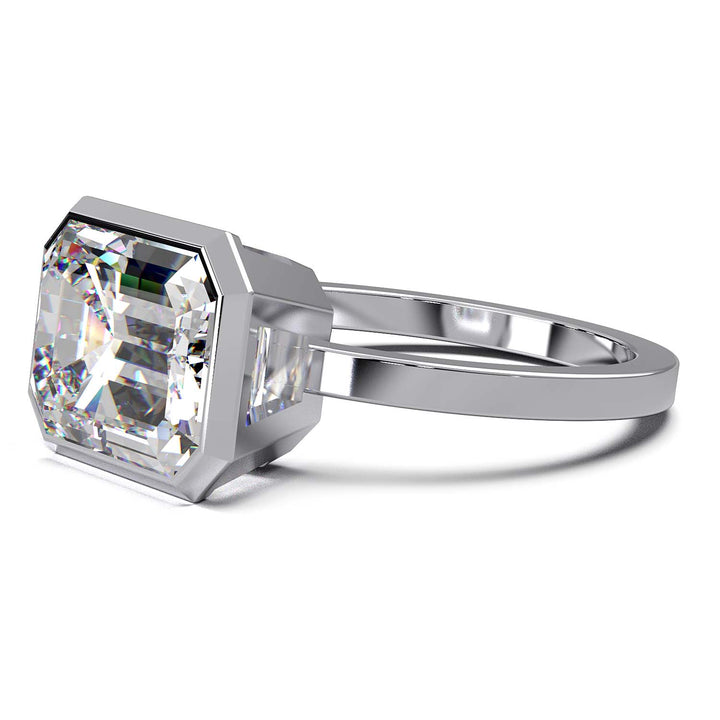 Exquisite 5.7-Carat Emerald-Cut Lab-Grown Diamond Engagement Ring in a Lustrous Bezel Setting