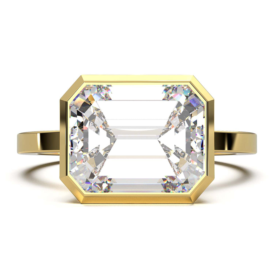 Exquisite 5.7-Carat Emerald-Cut Lab-Grown Diamond Engagement Ring in a Lustrous Bezel Setting
