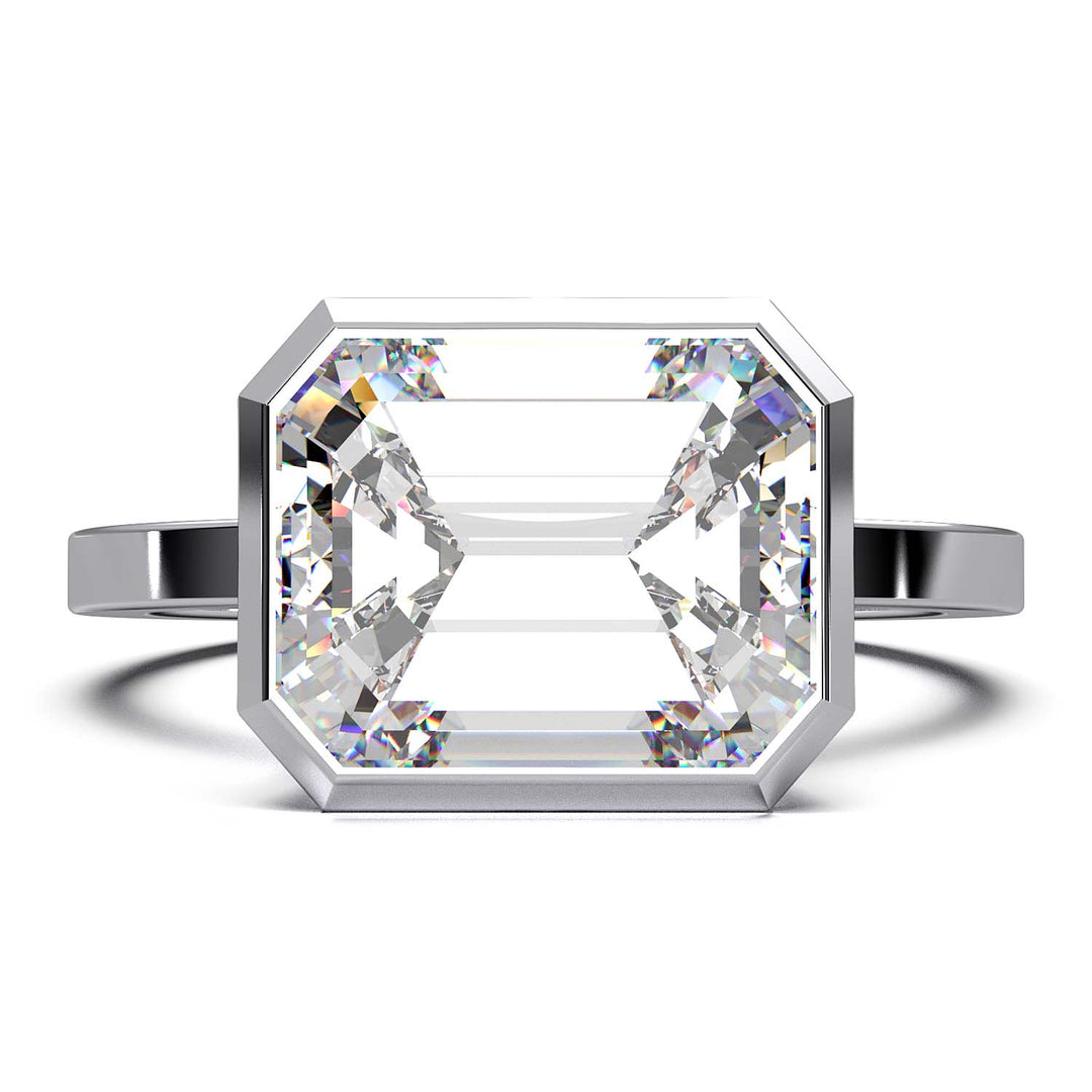 Exquisite 5.7-Carat Emerald-Cut Lab-Grown Diamond Engagement Ring in a Lustrous Bezel Setting