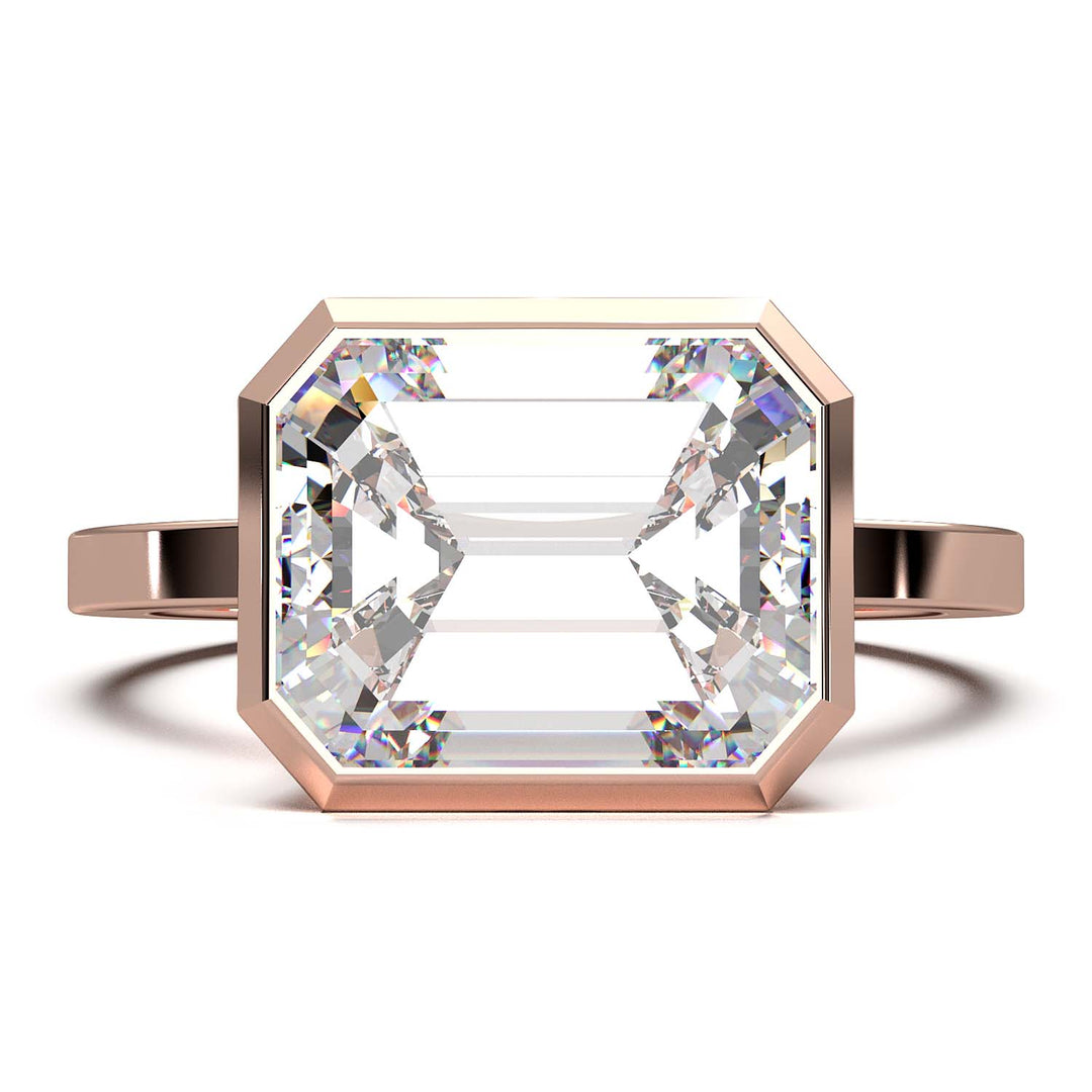 Exquisite 5.7-Carat Emerald-Cut Lab-Grown Diamond Engagement Ring in a Lustrous Bezel Setting