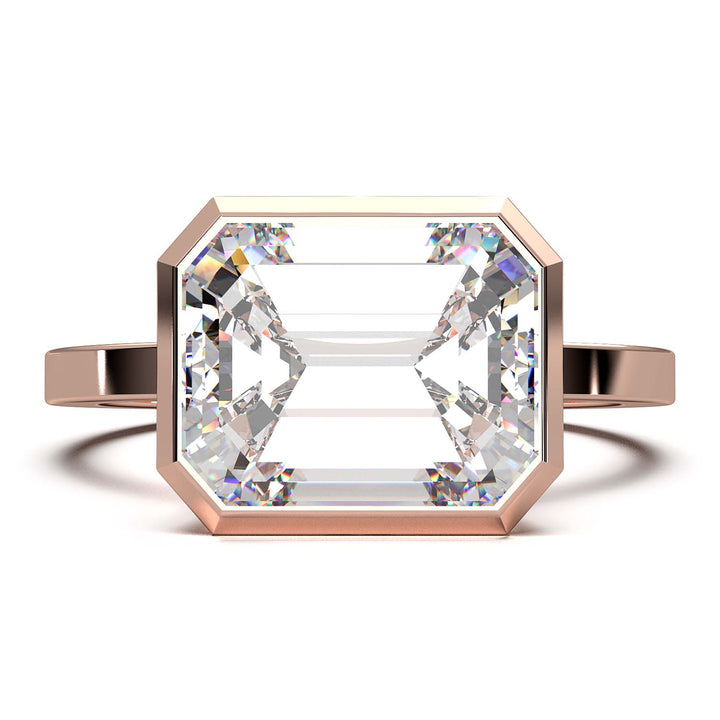 Exquisite 5.7-Carat Emerald-Cut Lab-Grown Diamond Engagement Ring in a Lustrous Bezel Setting