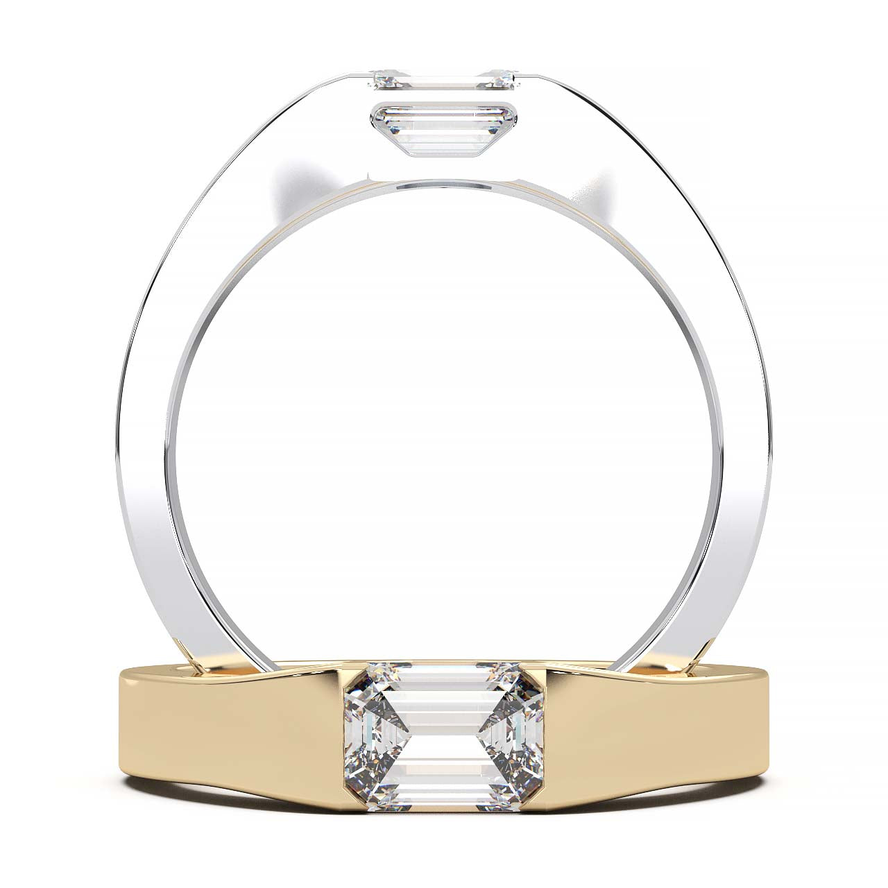 Modern Minimalist 0.5 Carat Emerald-Cut Lab-Grown Diamond Bezel Engagement Ring in Lustrous Gold