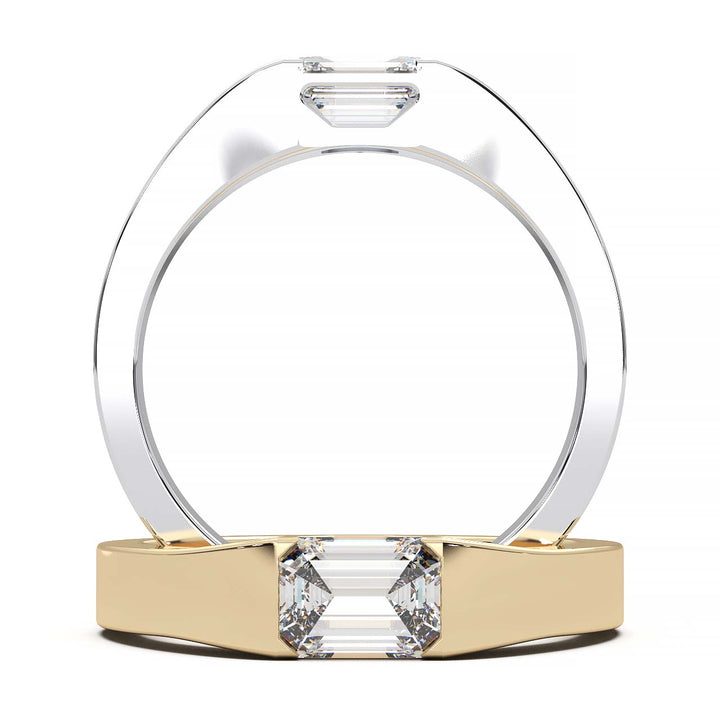 Modern Minimalist 0.5 Carat Emerald-Cut Lab-Grown Diamond Bezel Engagement Ring in Lustrous Gold