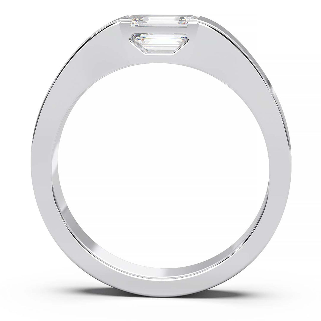 Modern Minimalist 0.5 Carat Emerald-Cut Lab-Grown Diamond Bezel Engagement Ring in Lustrous Gold