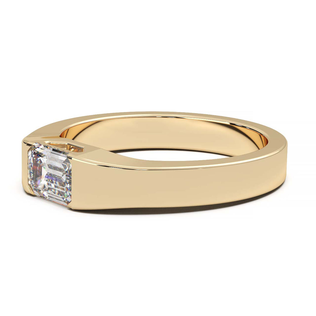 Modern Minimalist 0.5 Carat Emerald-Cut Lab-Grown Diamond Bezel Engagement Ring in Lustrous Gold