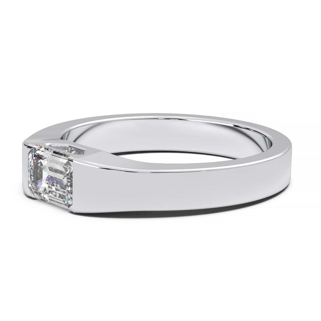 Modern Minimalist 0.5 Carat Emerald-Cut Lab-Grown Diamond Bezel Engagement Ring in Lustrous Gold